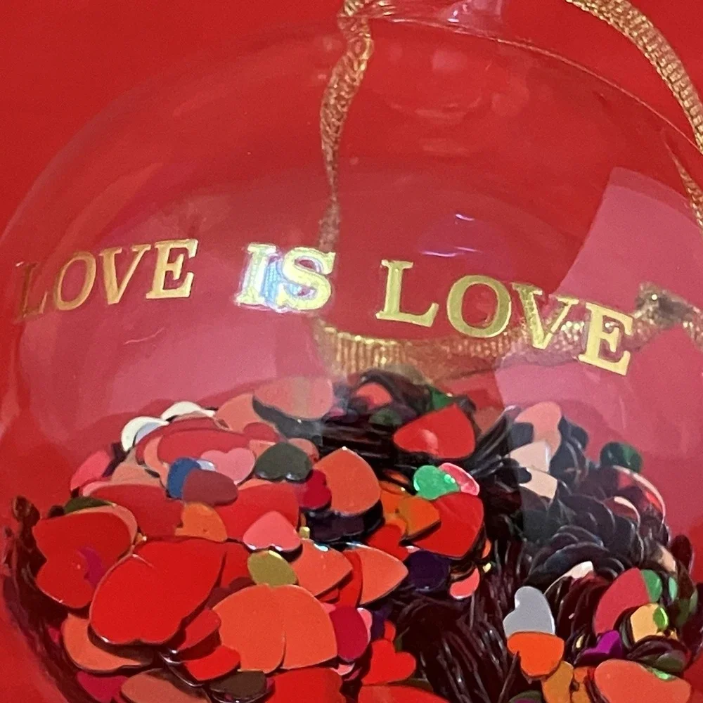 Pottery‎ Barn West Elm Christmas Ornament Love Is Love Heart Confetti Hand Blown
